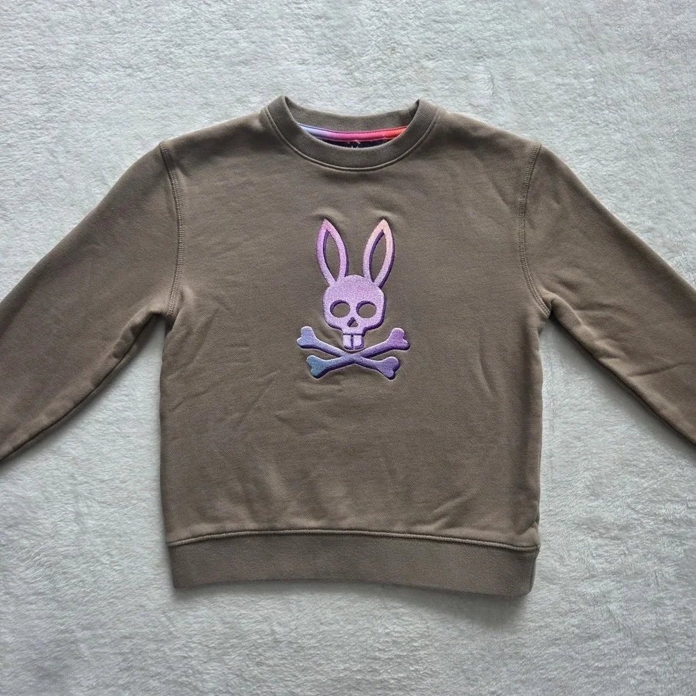 Psycho Bunny Kids Crewneck‎ 5/6 Ombre Logo Long Sleeve Tan/taupe